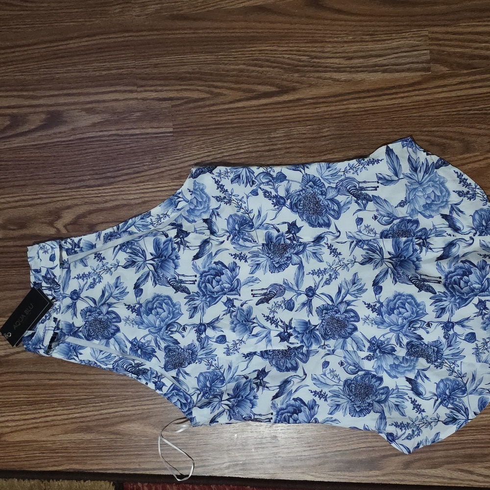 Aqua Blu Blue and White Floral Halter Button-Front Top, Original Price 129 - Picture 7 of 7